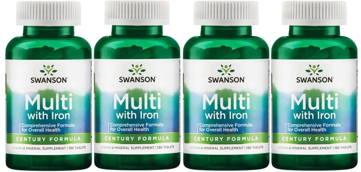 Мультивитамины Swanson Multi with Iron Century Formula, с железом, таблетки, 4 упаковки по 130 таблеток