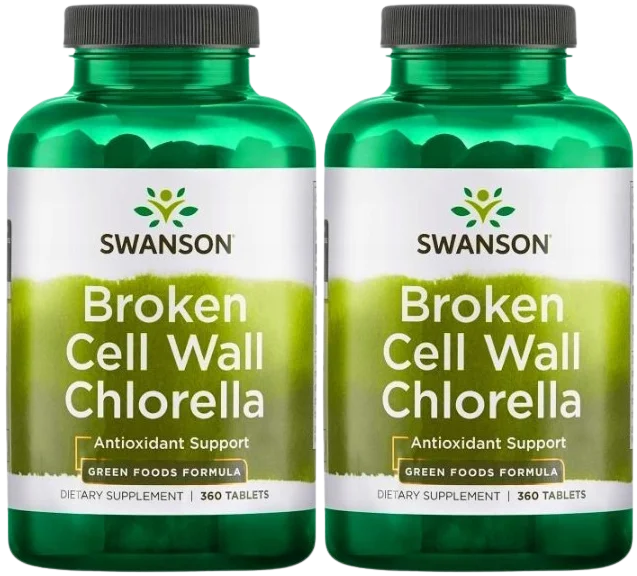Хлорелла Swanson Broken Cell Wall Chlorella, с разрушенной клеточной стенкой, 2 упаковки по 360 таблеток