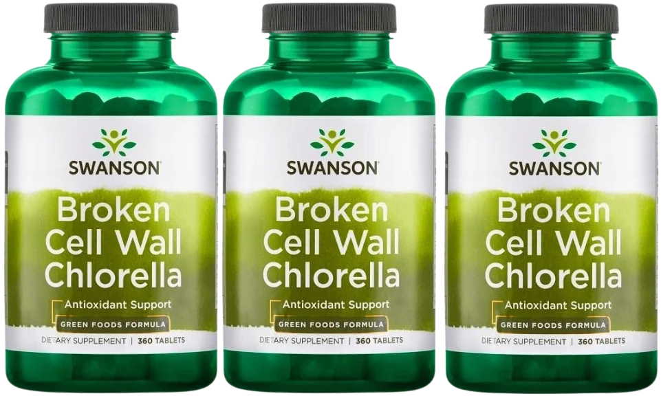 Хлорелла Swanson Broken Cell Wall Chlorella, с разрушенной клеточной стенкой, таблетки, 3 упаковки по 360 таблеток