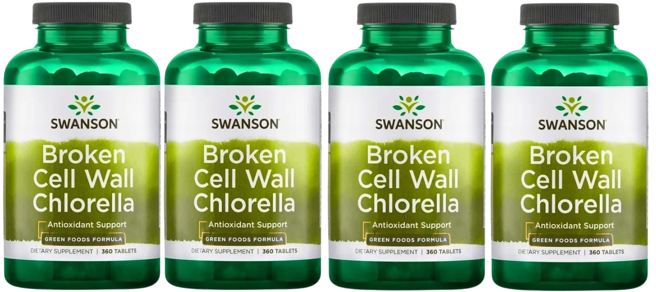 Хлорелла Swanson Broken Cell Wall Chlorella, с разрушенной клеточной стенкой, таблетки, 4 упаковки по 360 таблеток