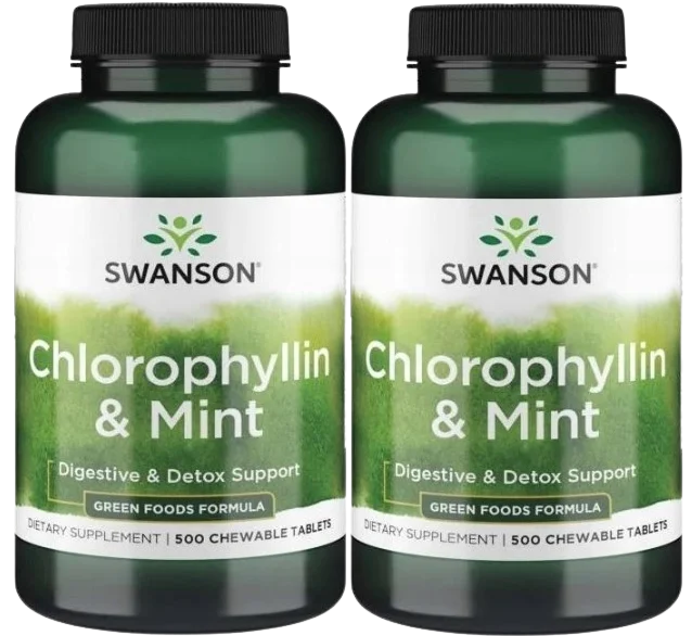 Хлорофиллин с мятой Swanson Chlorophyllin & Mint, для свежего дыхания, таблетки для рассасывания, 2 упаковки по 500 шт