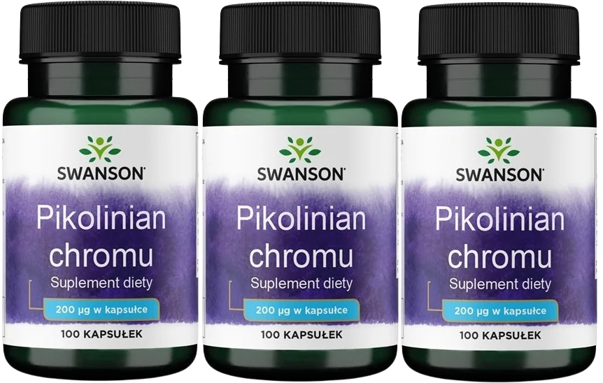 Пиколинат хрома Swanson Chromium Picolinate 200 мкг, обмен веществ, 3 упаковки по 100 капсул