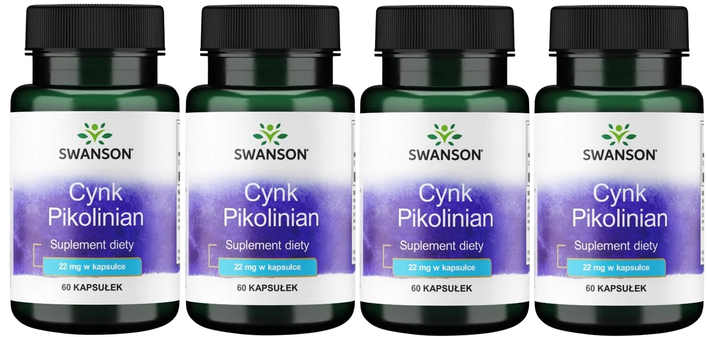 Цинк Swanson Zinc Picolinate 22 мг, пиколинат, 4 упаковки по 60 капсул