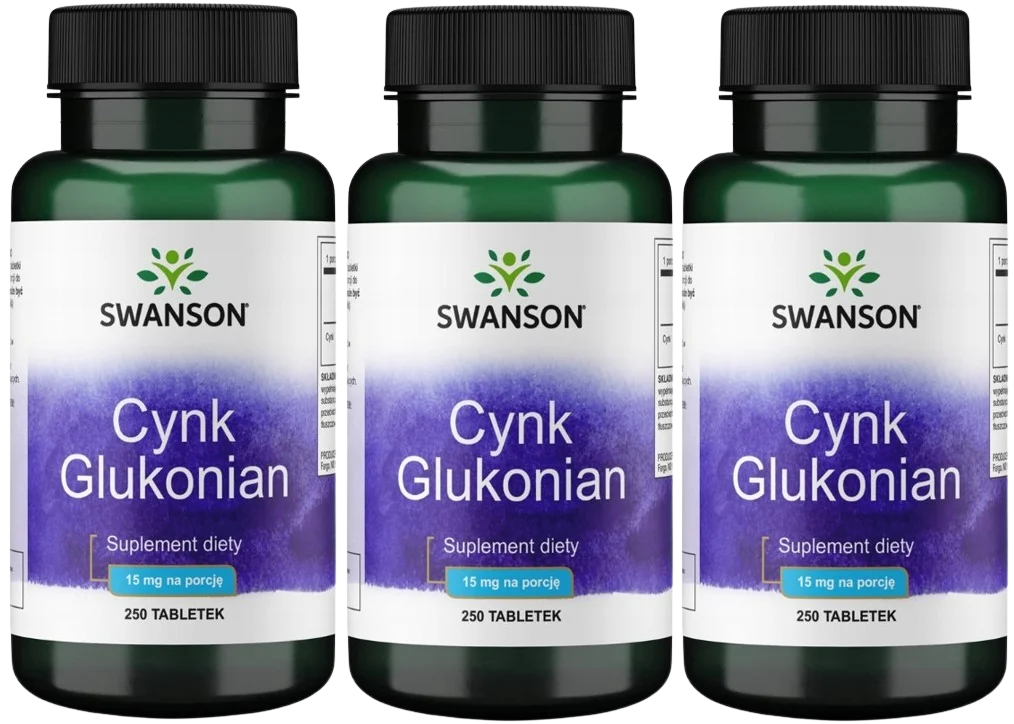 Цинк Swanson Zinc Gluconate 15 мг, глюконат, таблетки, 3 упаковки по 250 таблеток
