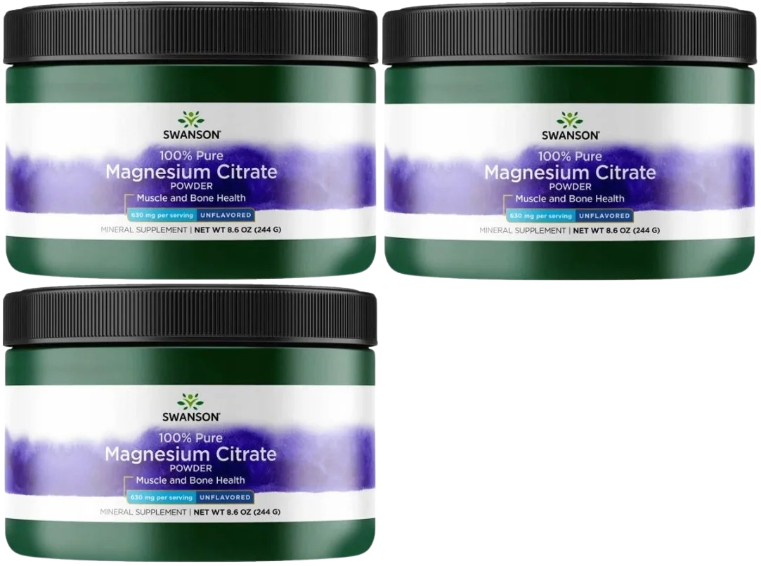 Цитрат магния в порошке Swanson Magnesium Citrate Powder, 3 упаковки по 244 г