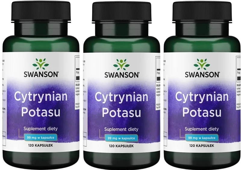 Калий Swanson Potassium Citrate, цитрат калия, для сердца и мышц, 3 упаковки по 120 капсул