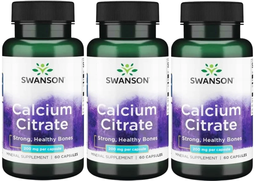 Кальций Swanson Calcium Citrate 200 мг, цитрат кальция, 3 упаковки по 60 капсул