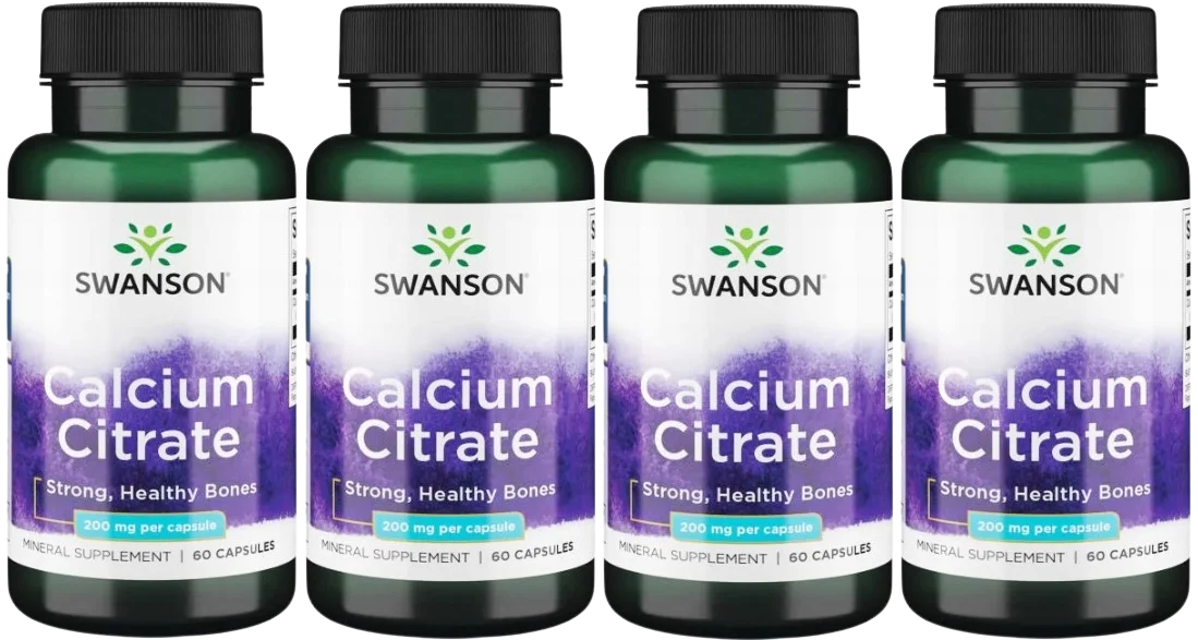 Кальций Swanson Calcium Citrate 200 мг, цитрат кальция, 4 упаковки по 60 капсул