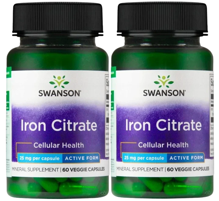 Железо Swanson Iron Citrate, цитрат железа 25 мг, растительные капсулы, 2 упаковки по 60 шт
