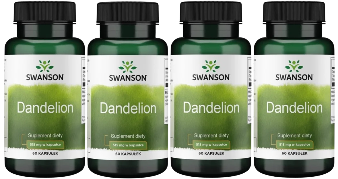 Одуванчик Swanson Dandelion 515 мг, корень, для печени и пищеварения, 4 упаковки по 60 капсул