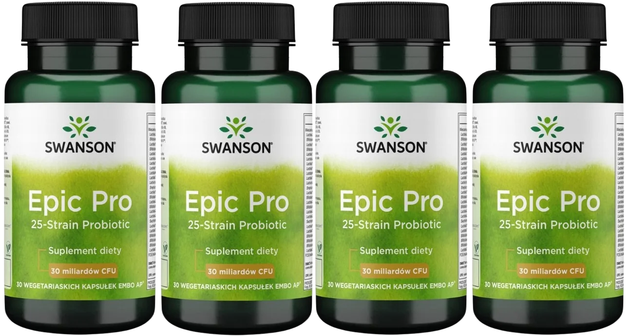 Пробиотик Swanson Epic Pro 25 Strain Probiotic, 25 штаммов, растительные капсулы, 4 упаковки по 30 капсул