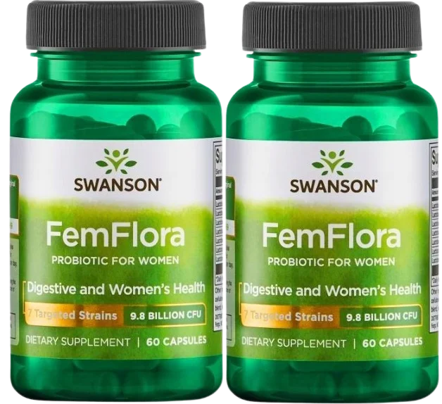 Пробиотик для женщин Swanson Femflora, лактобактерии, 2 упаковки по 60 капсул