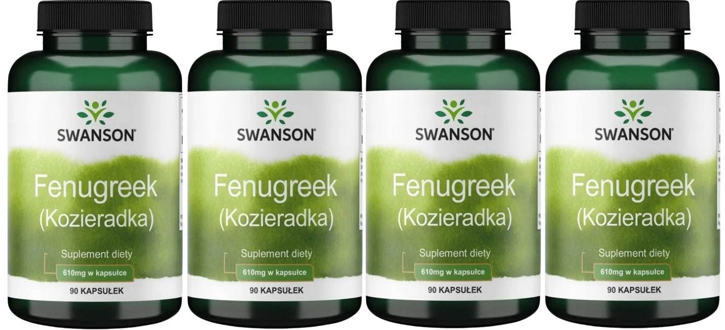 Пажитник Swanson Fenugreek 610 мг, семена пажитника, 4 упаковки по 90 капсул