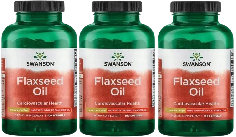 Льняное масло Swanson Flaxseed Oil 1000 мг, омега-3 ALA, 3 упаковки по 100 капсул