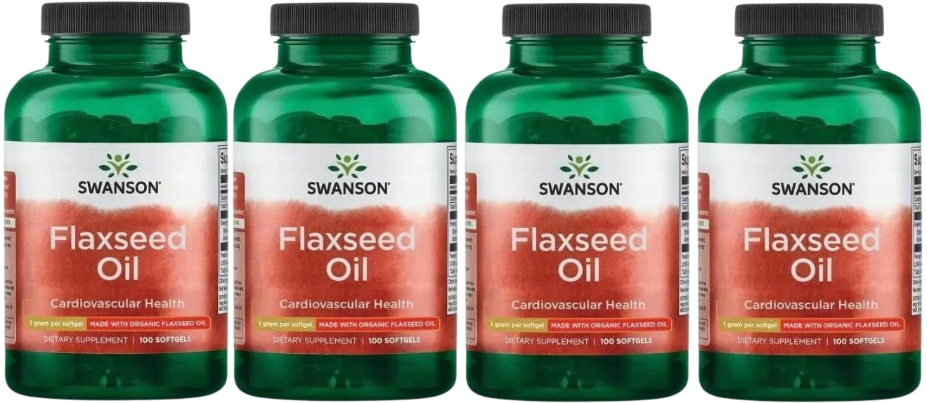 Льняное масло Swanson Flaxseed Oil 1000 мг, желатиновые капсулы, 4 упаковки по 100 капсул