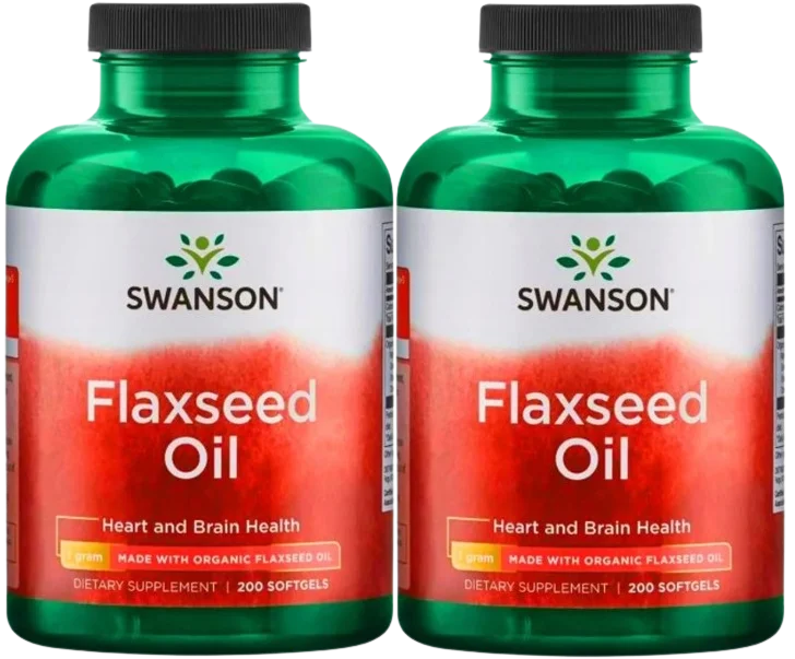Льняное масло Swanson Flaxseed Oil, органическое, 1000 мг, 2 упаковки по 200 капсул