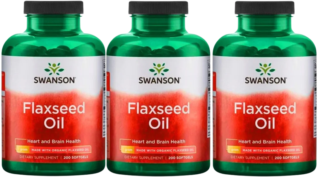 Льняное масло Swanson Flaxseed Oil 1000 мг, омега-3 ALA, 3 упаковки по 200 капсул