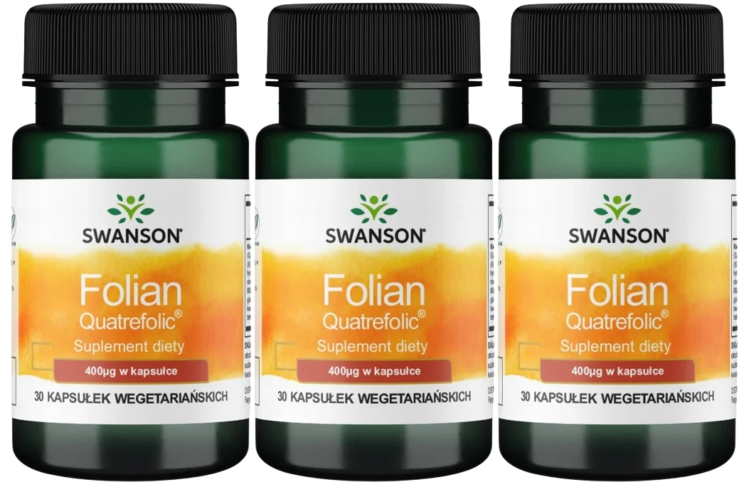 Фолиевая кислота Swanson Quatrefolic 400 мкг, метилфолат, растительные капсулы, 3 упаковки по 30 капсул