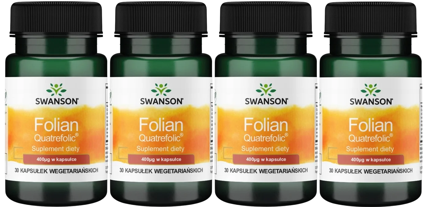 Фолат Swanson Folian Quatrefolic 400 мкг, растительные капсулы, 4 упаковки по 30 капсул