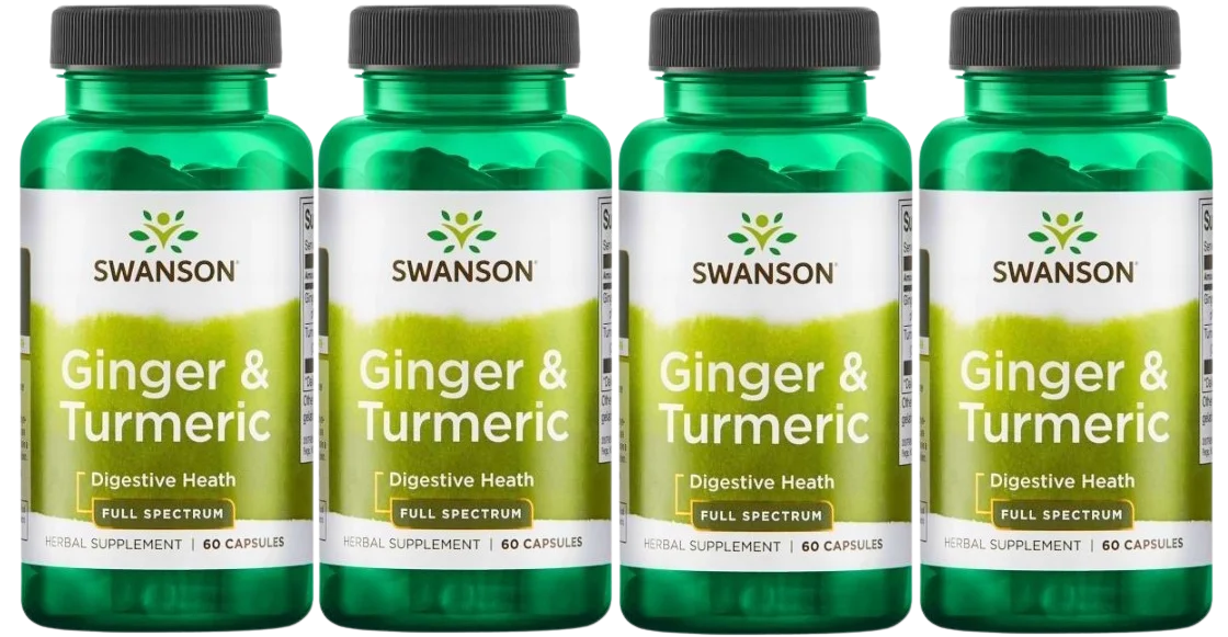 Имбирь и куркума Swanson Ginger & Turmeric, 4 упаковки по 60 капсул