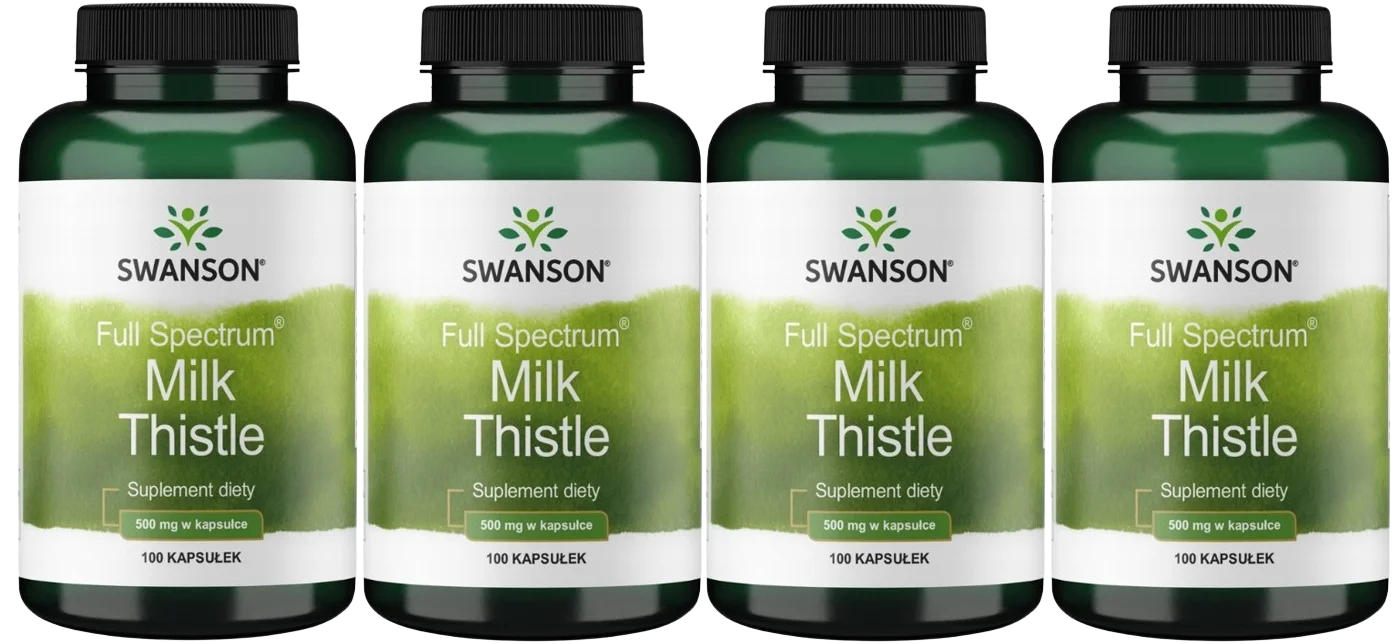 Расторопша Swanson Full Spectrum Milk Thistle 500 мг, для печени, 4 упаковки по 100 капсул