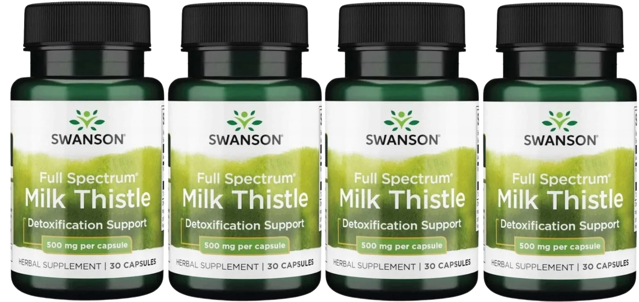 Расторопша Swanson Full Spectrum Milk Thistle 500 мг, для печени, 4 упаковки по 30 капсул
