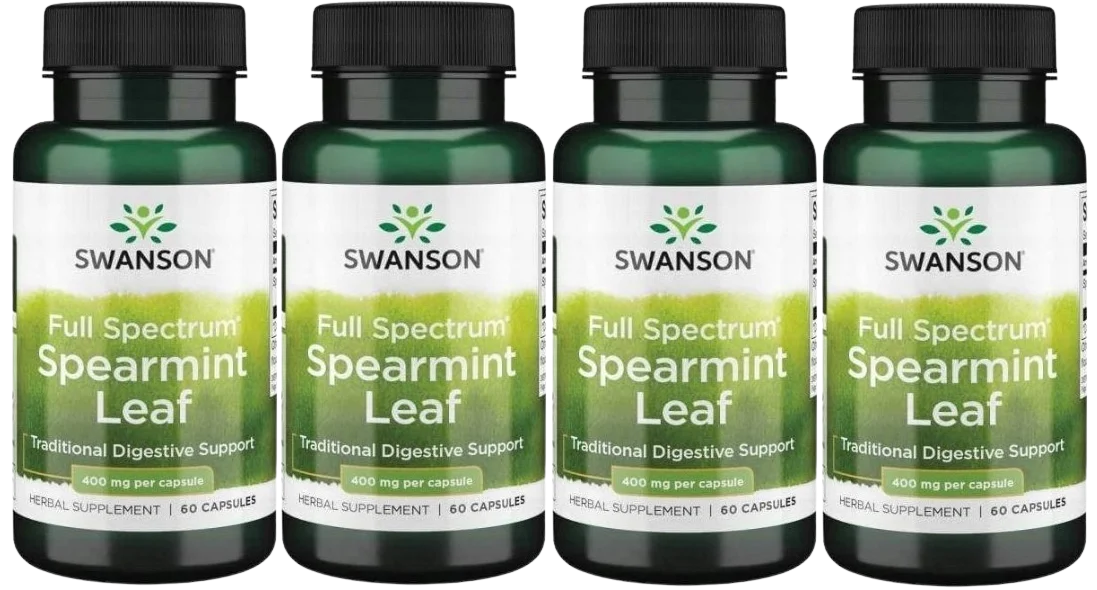 Мята колосистая Swanson Full Spectrum Spearmint Leaf 400 мг, для пищеварения, 4 упаковки по 60 капсул