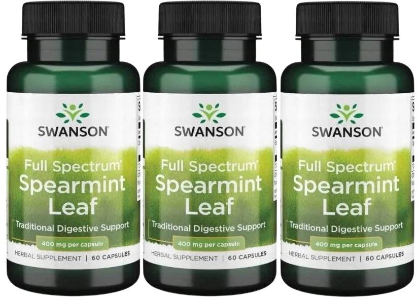 Мята колосовая Swanson Full Spectrum Spearmint Leaf 400 мг, для пищеварения, 3 упаковки по 60 капсул