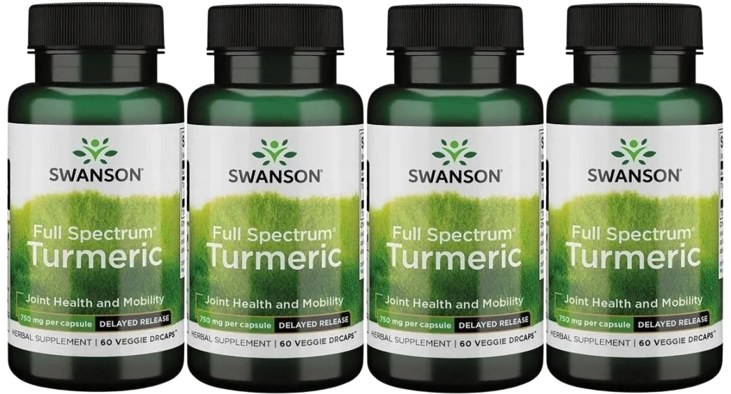 Куркума Swanson Full Spectrum Turmeric 750 мг, замедленное высвобождение, 4 упаковки по 60 капсул