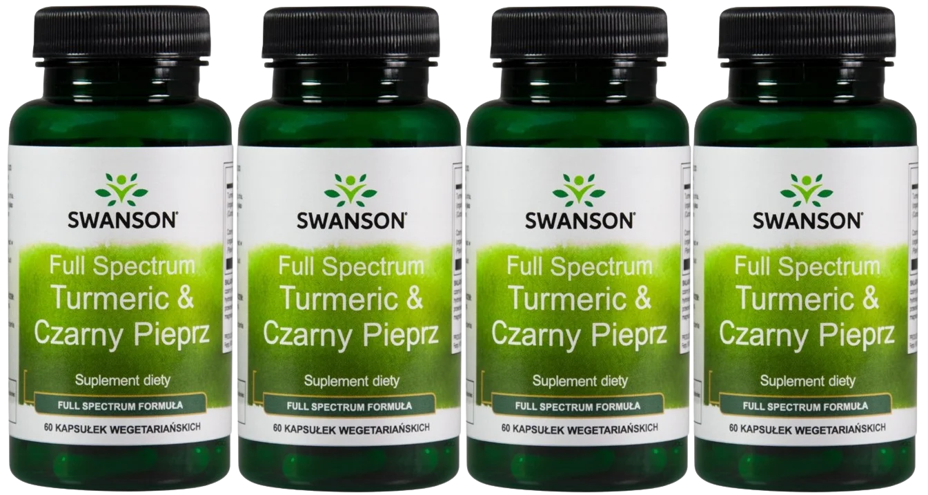 Куркума и чёрный перец Swanson Full Spectrum Turmeric & Black Pepper, куркума 600 мг, 4 упаковки по 60 капсул