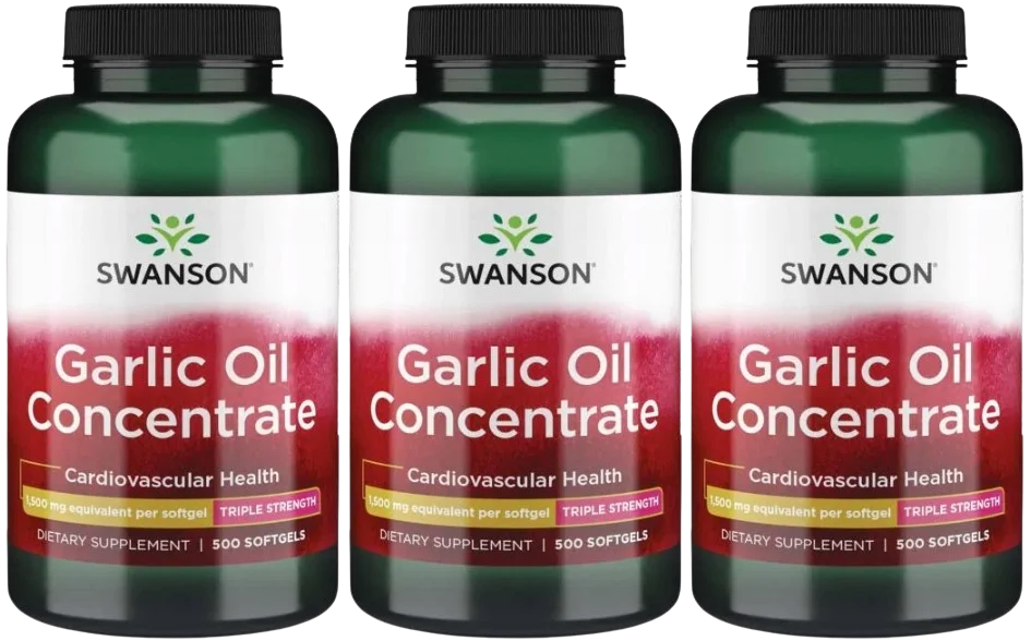 Чесночное масло Swanson Garlic Oil, кровообращение и иммунитет, 3 упаковки по 500 капсул
