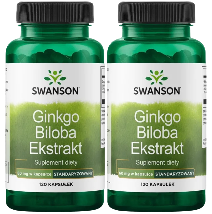 Гинкго билоба Swanson Ginkgo Biloba, экстракт 60 мг, 2 упаковки по 120 капсул
