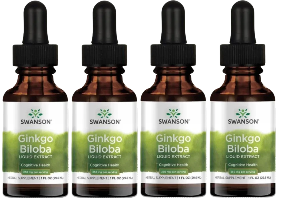 Гинкго билоба Swanson Ginkgo Biloba Liquid Extract, жидкий экстракт, капли, 4 упаковки по 29,6 мл