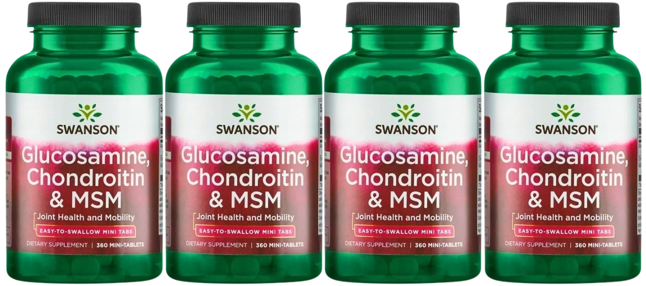 Глюкозамин, хондроитин и МСМ Swanson Glucosamine Chondroitin & MSM, мини-таблетки, 4 упаковки по 360 таблеток