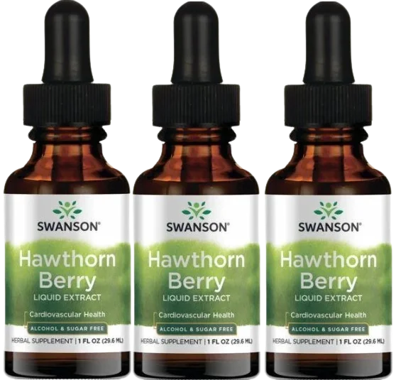 Боярышник Swanson Hawthorn Berry Liquid Extract, для сердца, жидкий экстракт, 3 упаковки по 29,6 мл