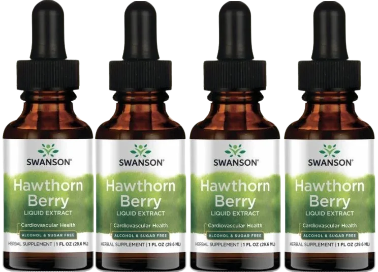 Боярышник Swanson Hawthorn Berry, жидкий экстракт 1:1, капли, 4 упаковки по 29,6 мл