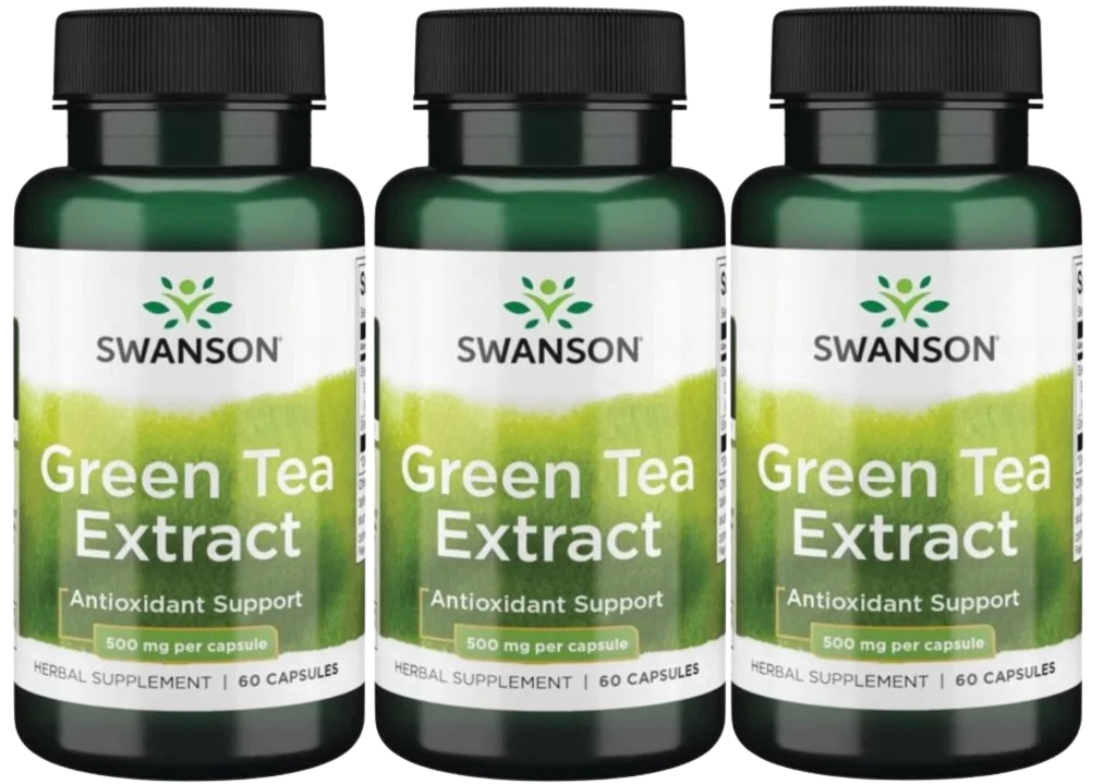 Экстракт зелёного чая Swanson Green Tea Extract 500 мг, антиоксидант, 3 упаковки по 60 капсул
