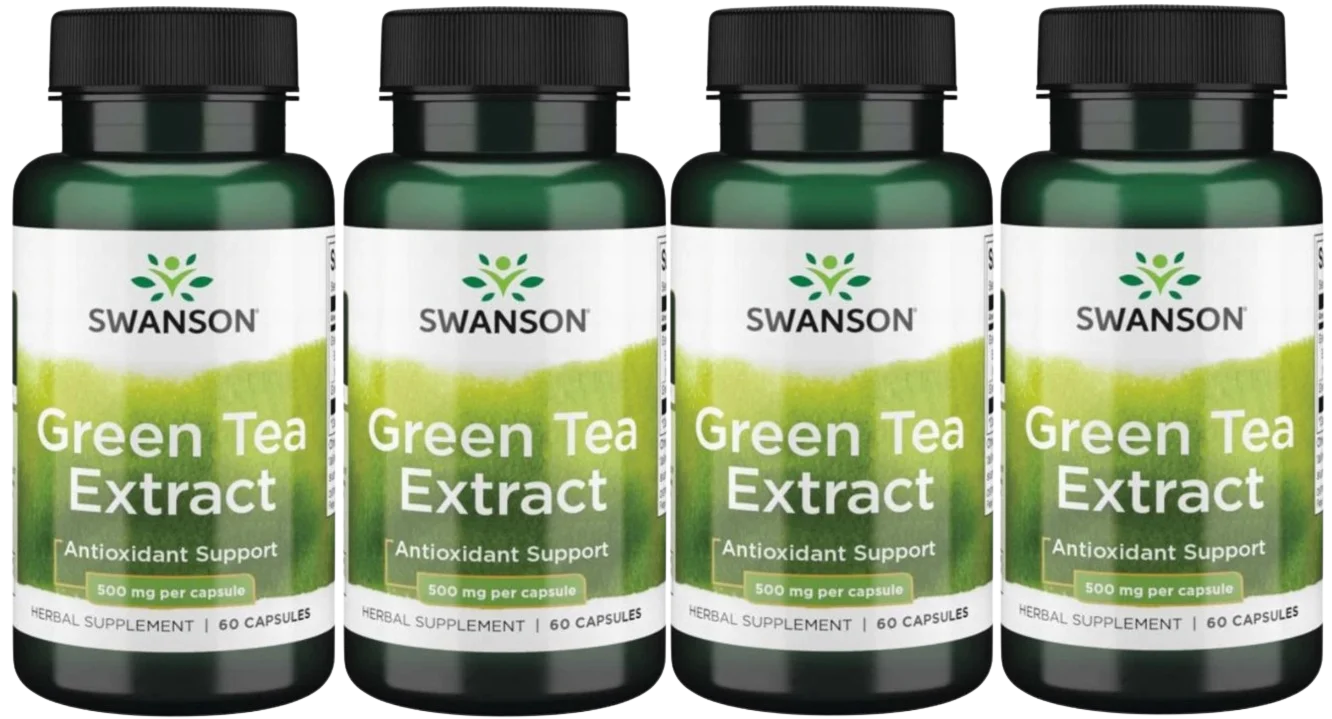 Экстракт зелёного чая Swanson Green Tea Extract 500 мг, антиоксидант, 4 упаковки по 60 капсул