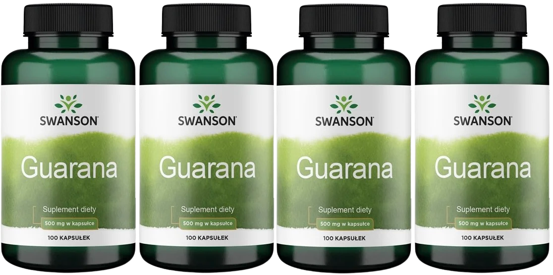 Гуарана Swanson Guarana 500 мг, энергия и бодрость, 4 упаковки по 100 капсул