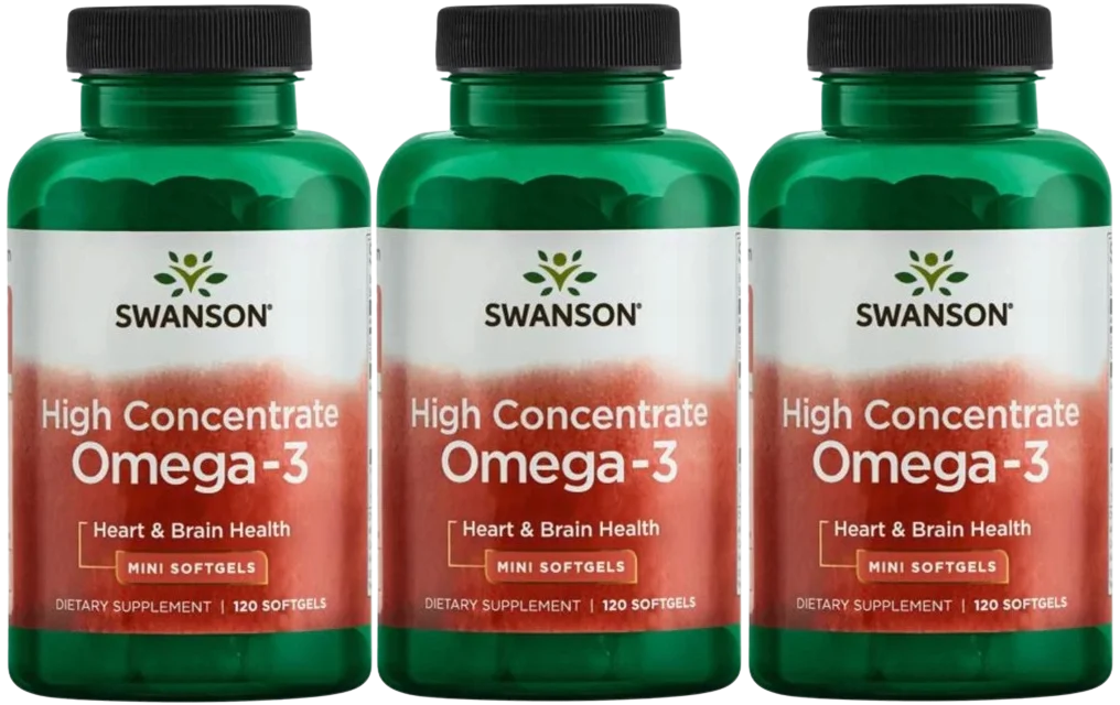 Омега-3 Swanson High Concentrate Omega-3, рыбий жир, EPA и DHA, мягкие капсулы, 3 упаковки по 120 капсул