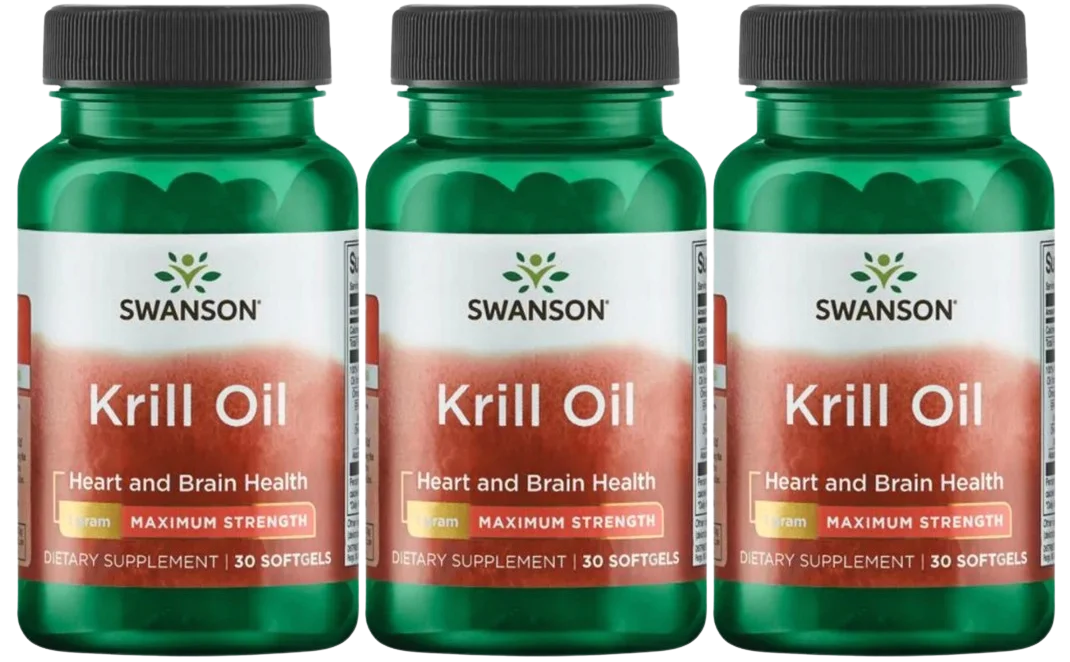 Масло криля Swanson Krill Oil Maximum Strength 1000 мг, Superba, 3 упаковки по 30 капсул