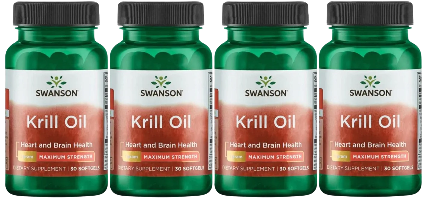 Масло криля Swanson Krill Oil Maximum Strength 1000 мг, Superba, 4 упаковки по 30 капсул