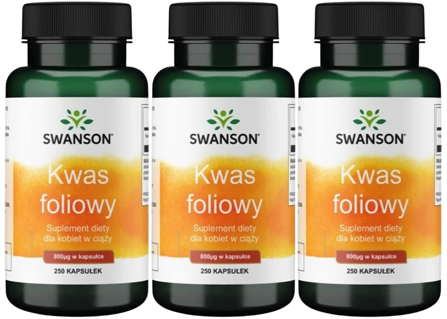 Фолиевая кислота Swanson Folic Acid 800 мкг, витамин B9, 3 упаковки по 250 капсул