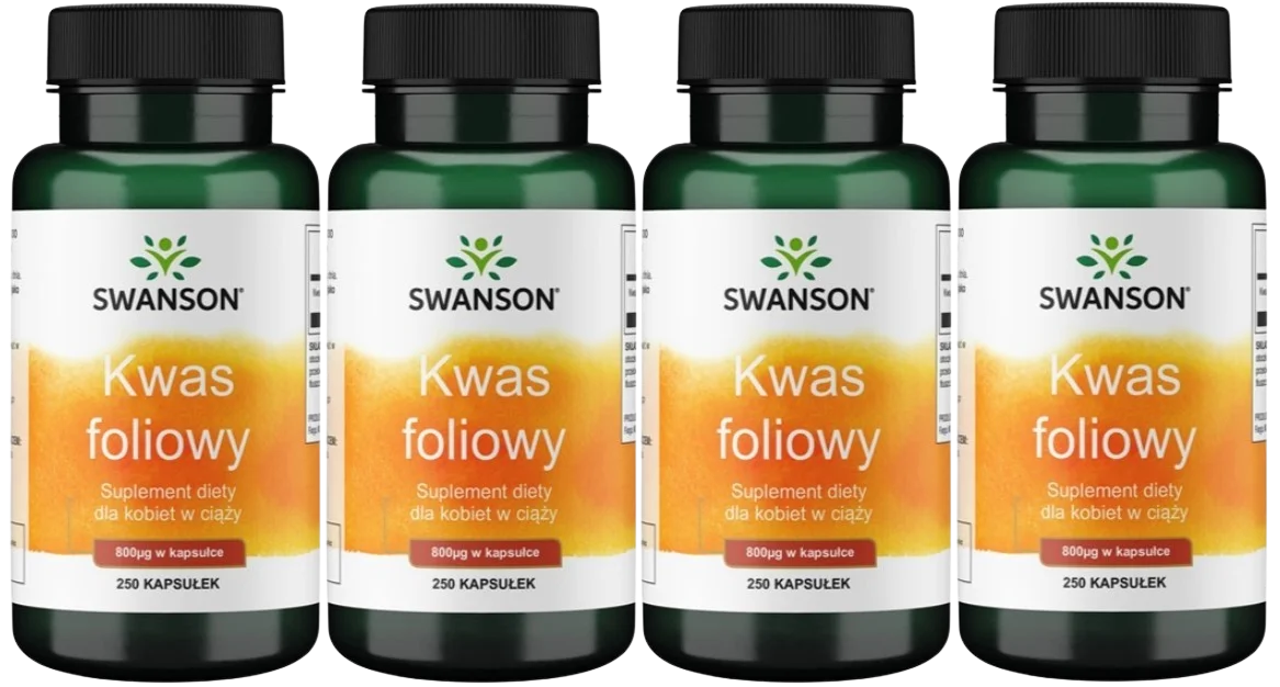Фолиевая кислота Swanson Folic Acid 800 мкг, витамин B9, 4 упаковки по 250 капсул