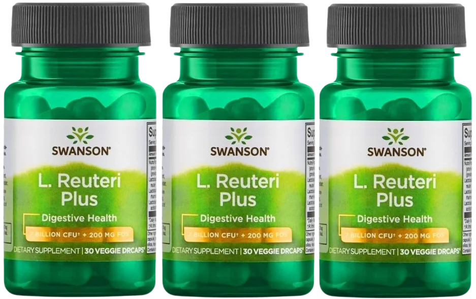 Пробиотик Swanson L. Reuteri Plus, 3 штамма лактобактерий, растительные капсулы, 3 упаковки по 30 капсул