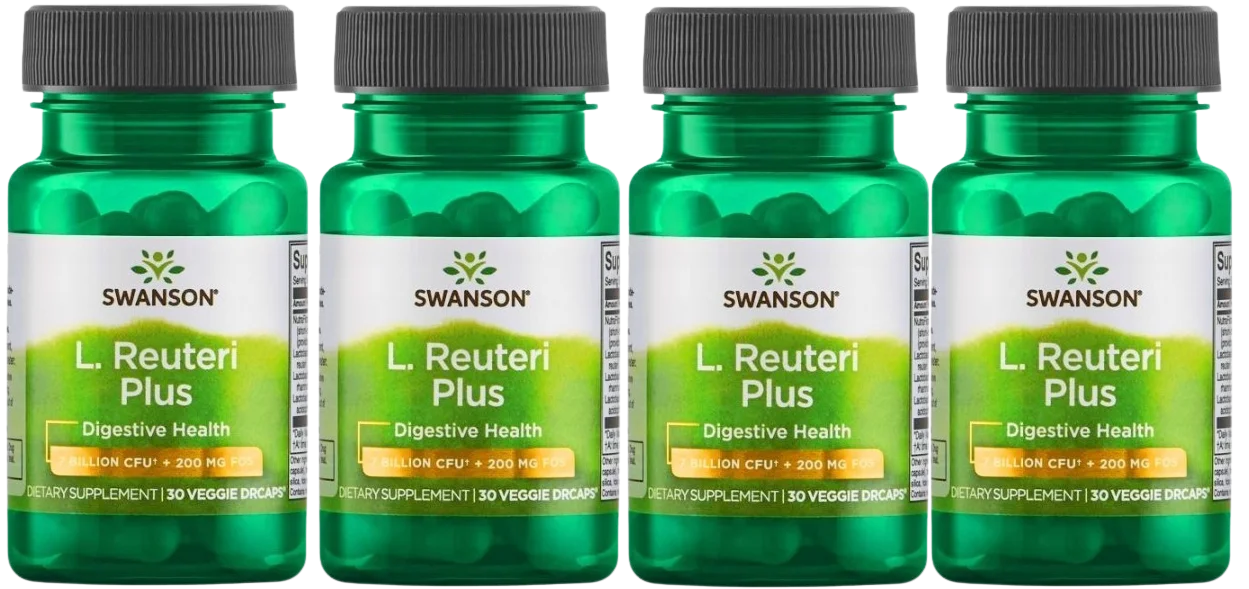 Пробиотик Swanson L. Reuteri Plus, 3 штамма лактобактерий, растительные капсулы, 4 упаковки по 30 капсул