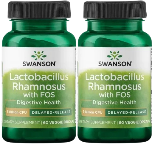Пробиотик Swanson Lactobacillus Rhamnosus with FOS, с фруктоолигосахаридами, растительные капсулы, 2 упаковки по 60 шт