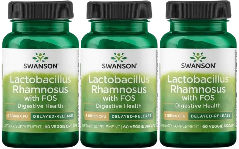 Пробиотик Swanson Lactobacillus Rhamnosus with FOS, растительные капсулы, 3 упаковки по 60 капсул