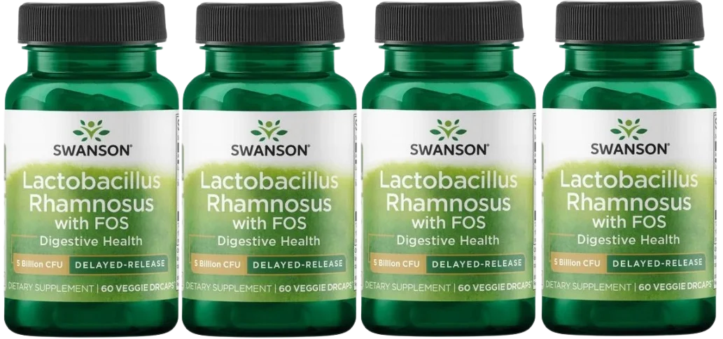 Пробиотик Swanson Lactobacillus Rhamnosus with FOS, с фруктоолигосахаридами, 4 упаковки по 60 капсул