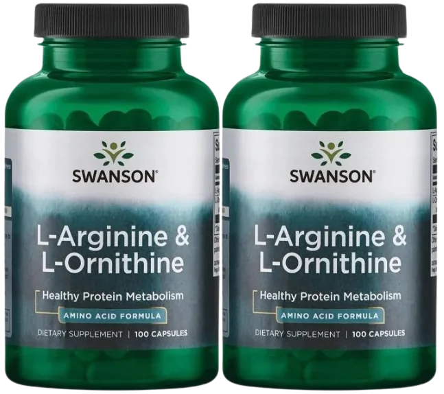 L-аргинин и L-орнитин Swanson L-Arginine & L-Ornithine, 2 упаковки по 100 капсул